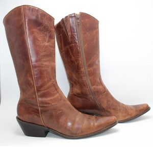 Matisse Brown Leather Floral Etched Tall Western Cowboy Boots Womens 9M Brazil